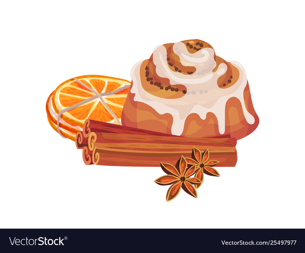 Cinnamon orange and bun Vector Image Cinnamon orange and bun