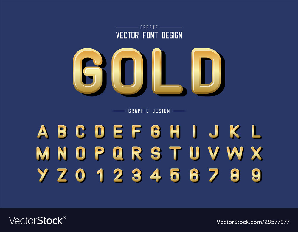 Gold font and alphabet golden typeface letter