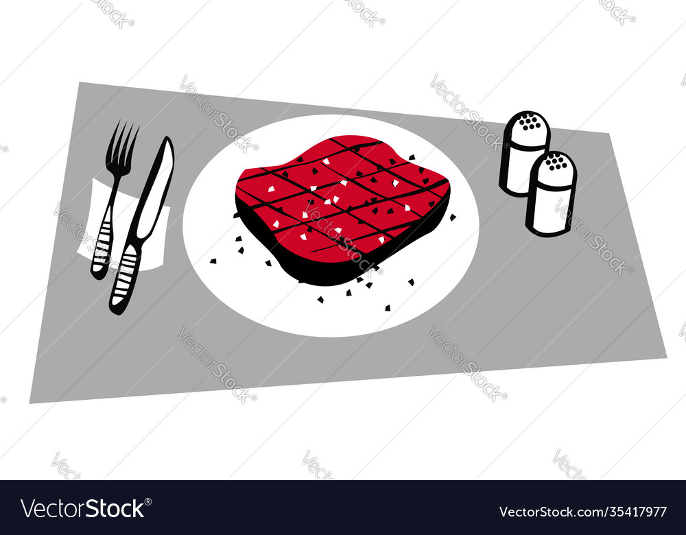 Half-roasted steak on a served table