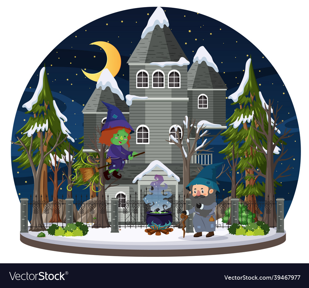 Haunted house at night scene