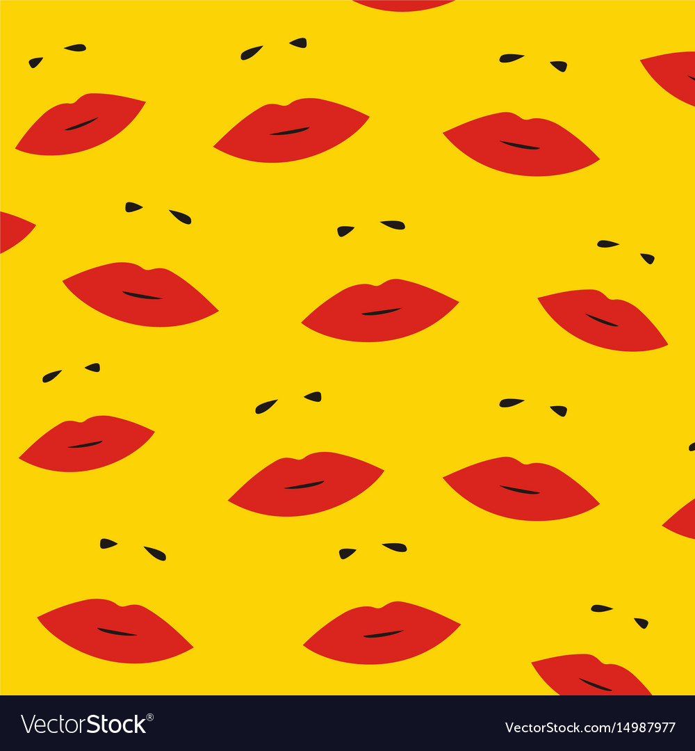 Pattern with a red lips on yellow background