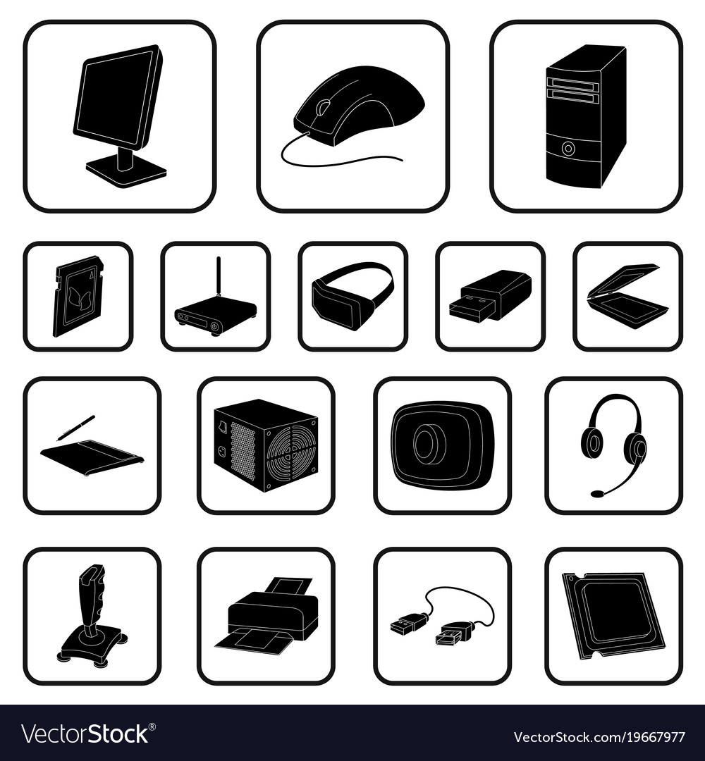 Personal computer black icons in set collection