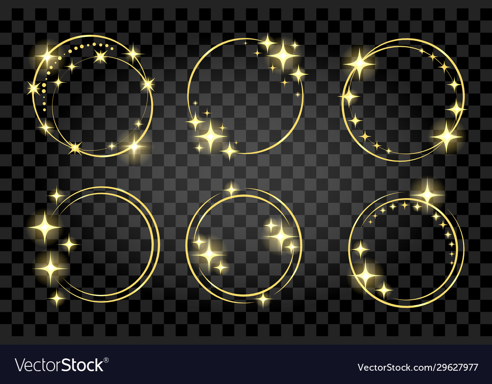 Set golden circle stardust frame isolated vector image Set golden circle stardust frame isolated