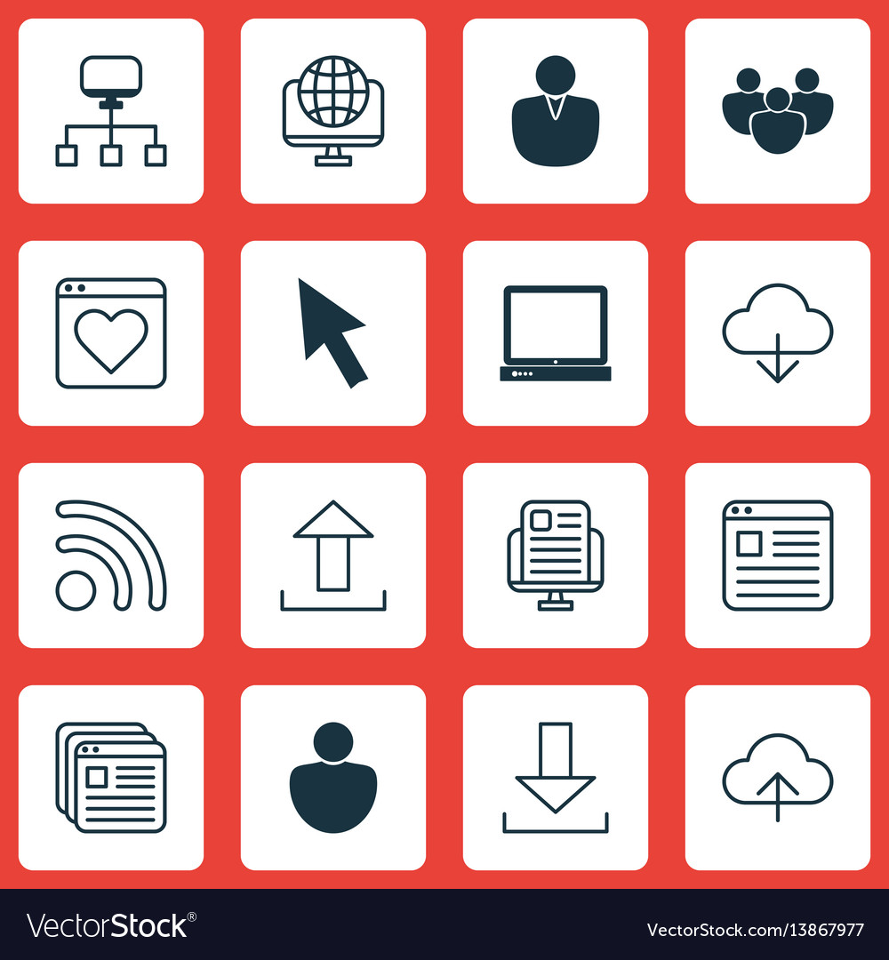 Set of 16 internet icons includes wifi save data vector image Set of 16 internet icons includes wifi save data