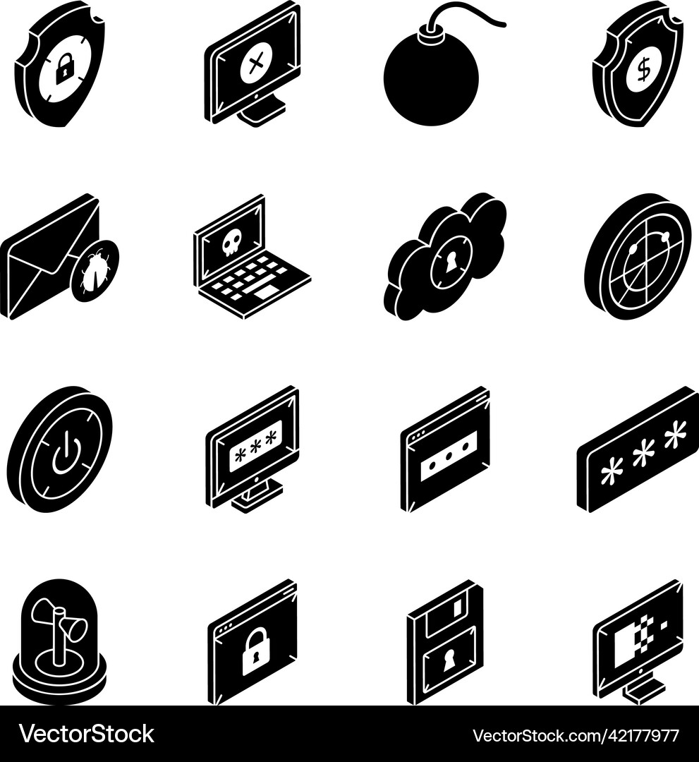 Set Of Cybersecurity Isometric Icons Royalty Free Vector