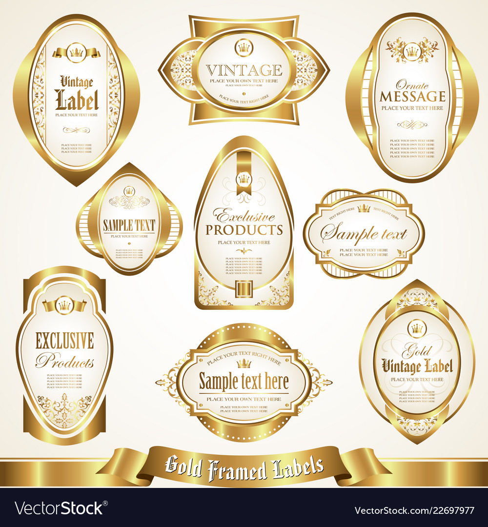 White gold-framed labels in retro style