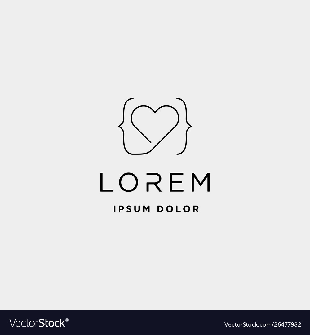 Love coding logo design line symbol icon vector image Love coding logo design line symbol icon