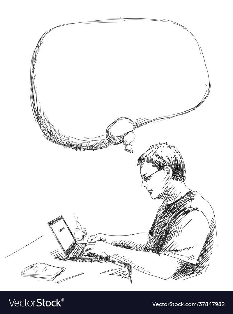 Man using laptop at home while sitting behind vector image Man using laptop at home while sitting behind