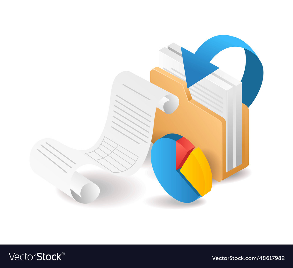 Pie chart paper roll server folder data vector image Pie chart paper roll server folder data