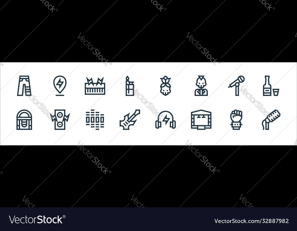 Rock and roll line icons linear set quality vector image Rock and roll line icons linear set quality