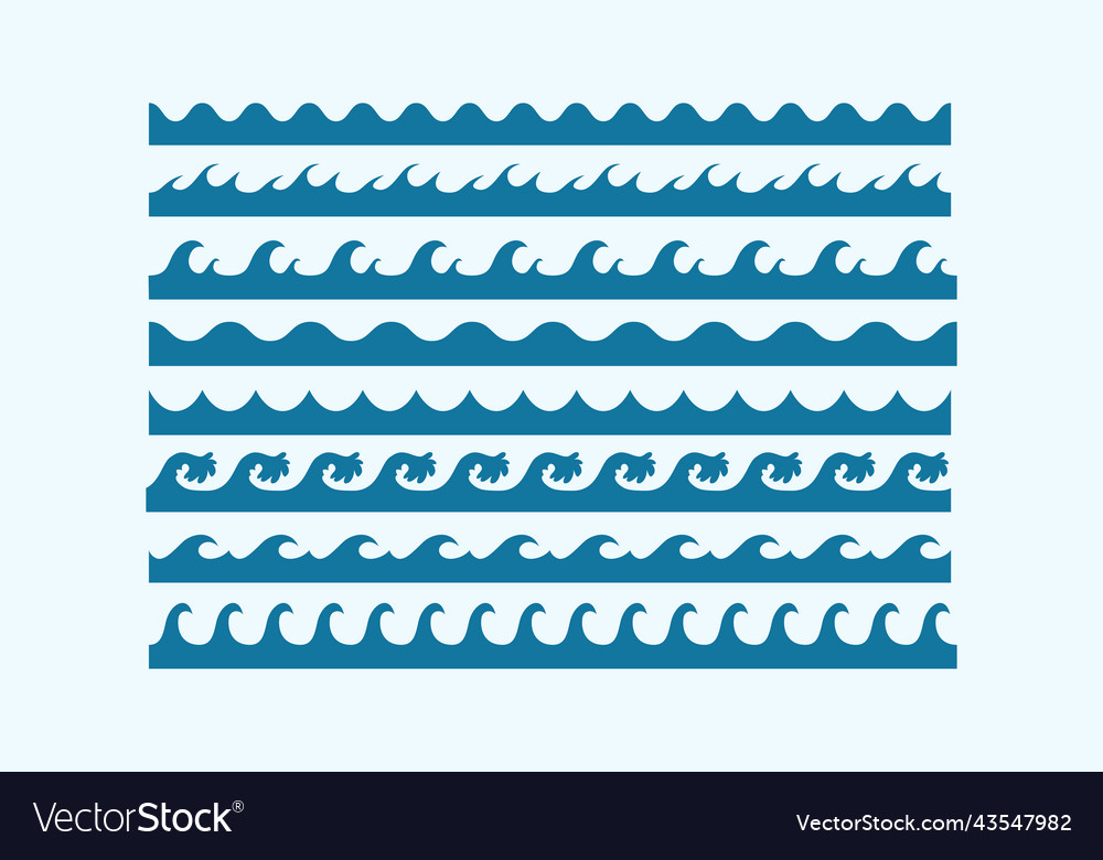 Sea waves patterns different style curve various