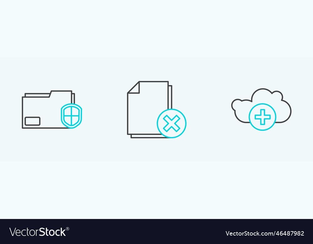 Set line add cloud document folder protection vector image Set line add cloud document folder protection