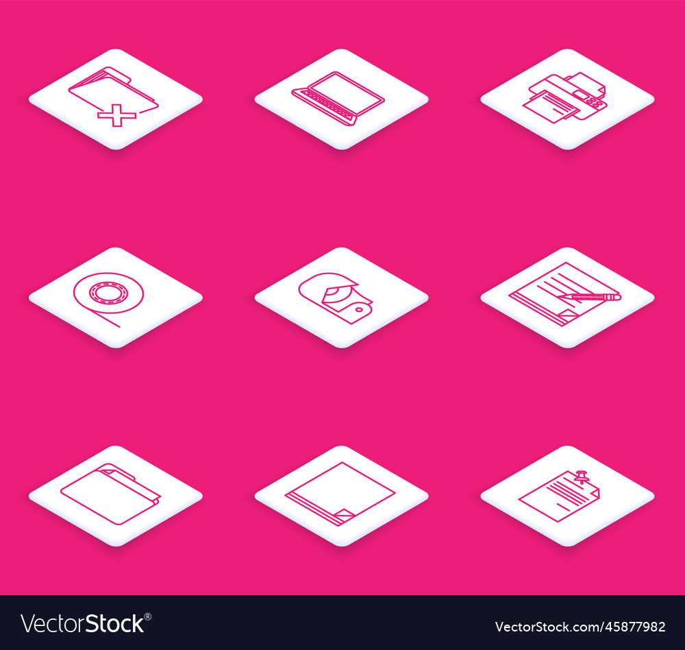 Set line delete folder laptop printer scotch vector image Set line delete folder laptop printer scotch