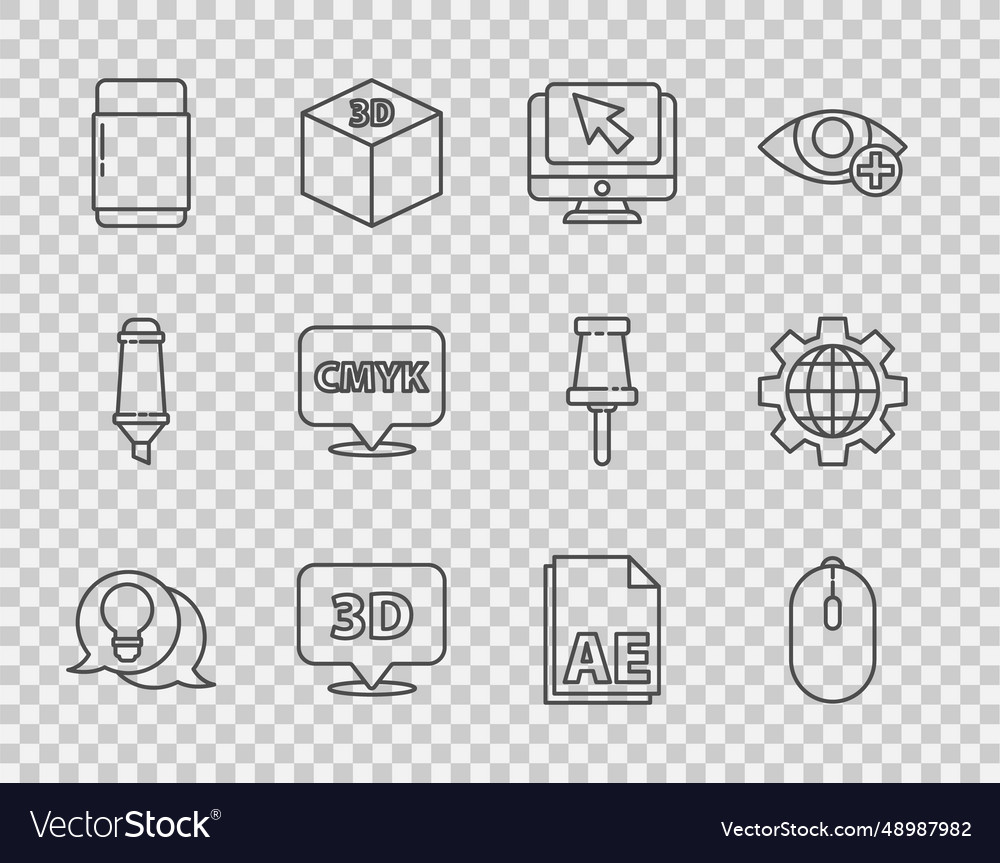 Set line light bulb with concept of idea computer