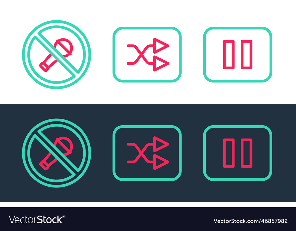 Set line pause button mute microphone and arrow vector image Set line pause button mute microphone and arrow