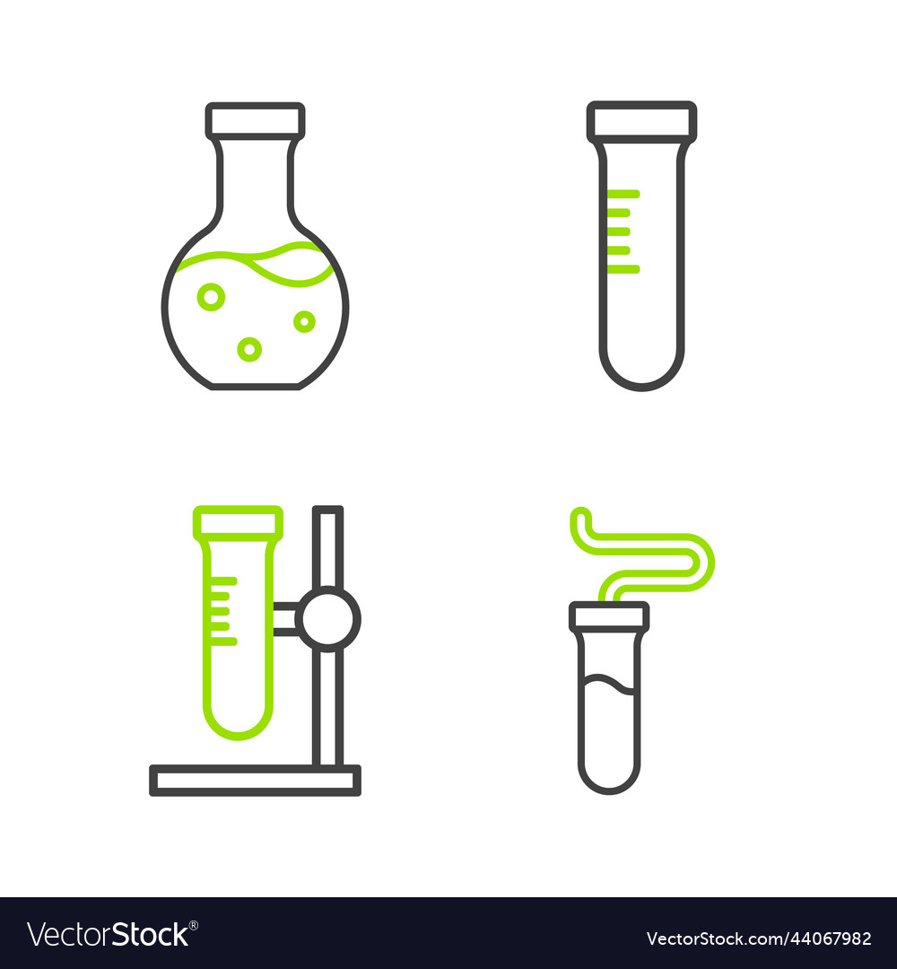 Set line test tube flask on stand and icon vector image Set line test tube flask on stand and icon