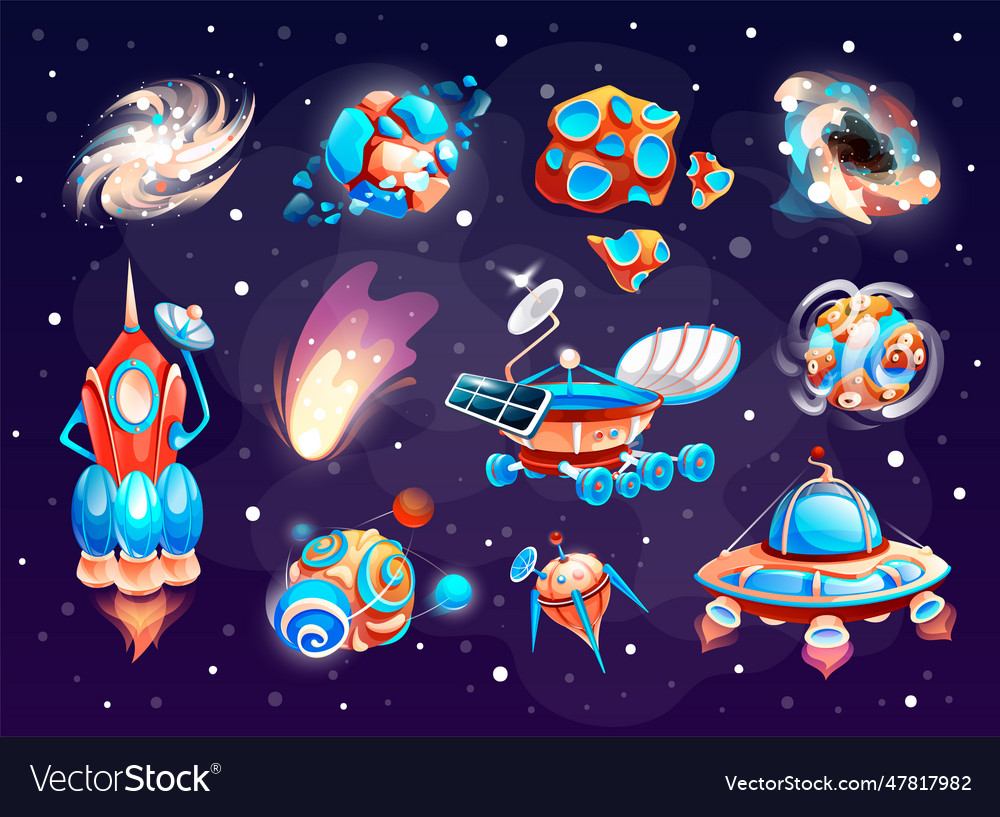 Set of space icons rocket comet spaceship vector image Set of space icons rocket comet spaceship