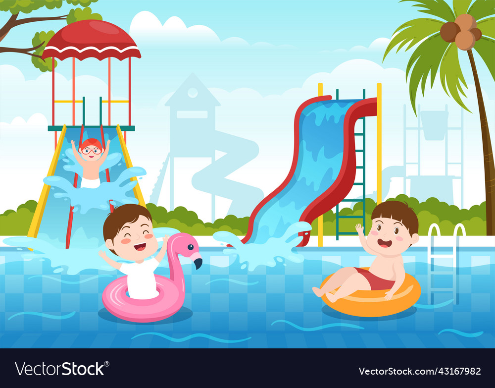 Water park with swimming pool amusement slide Vector Image