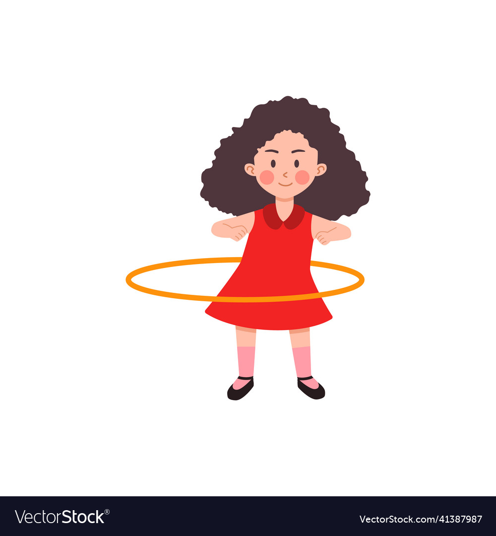 Baby girl playing with hula hoop cartoon flat