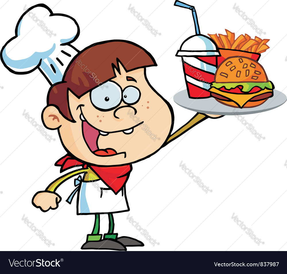 Boy Holding Cheeseburger, Fries and Cola