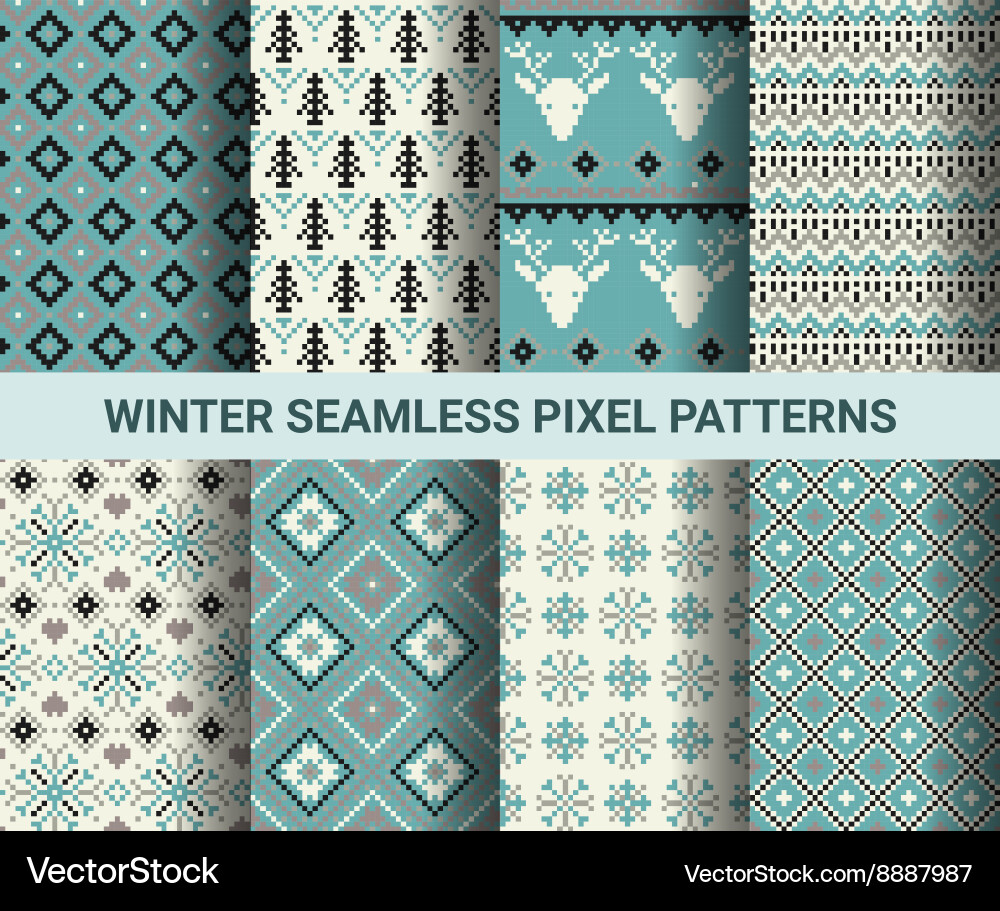 Collection pixel retro seamless patterns Vector Image