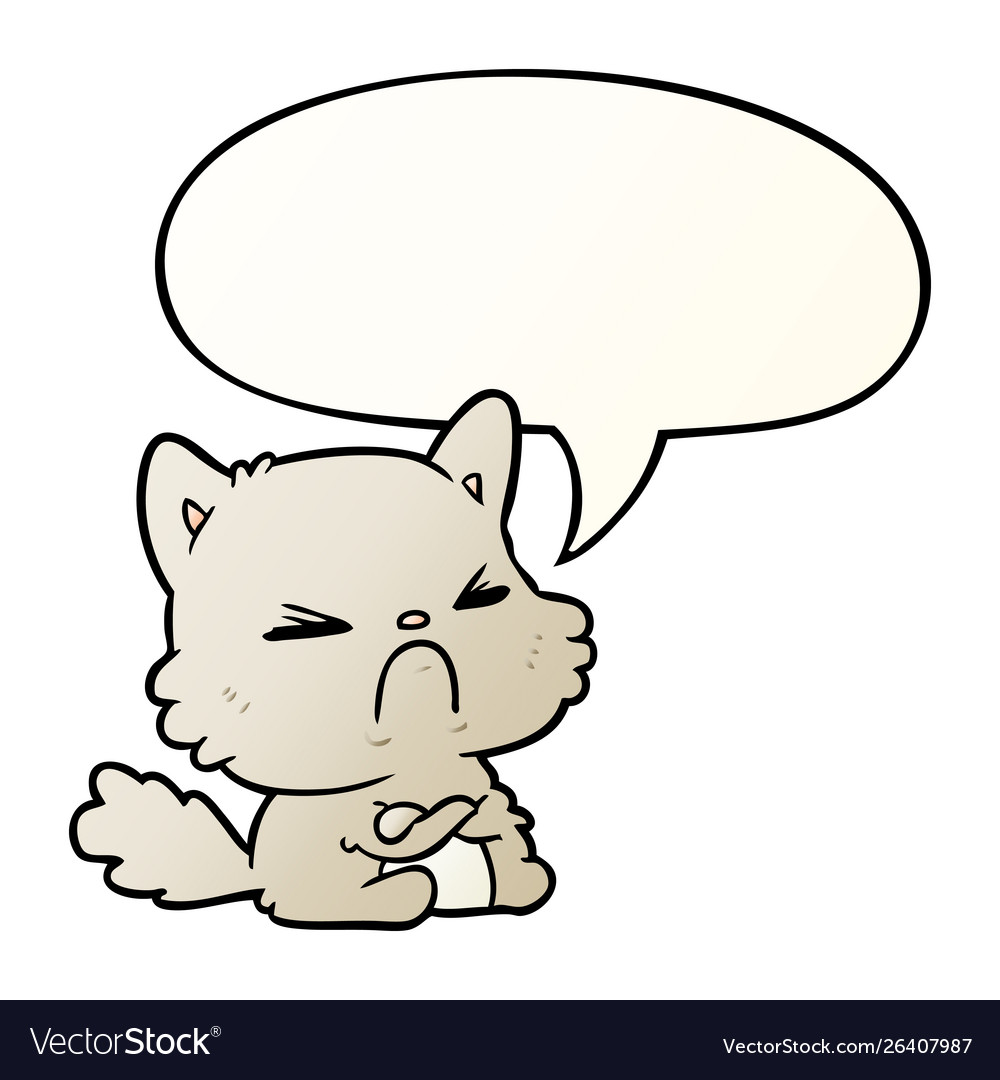 Cute cartoon angry cat and speech bubble