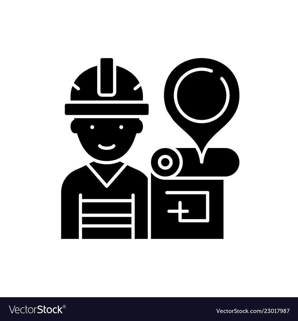 Engineer and house plan black icon sign Royalty Free Vector