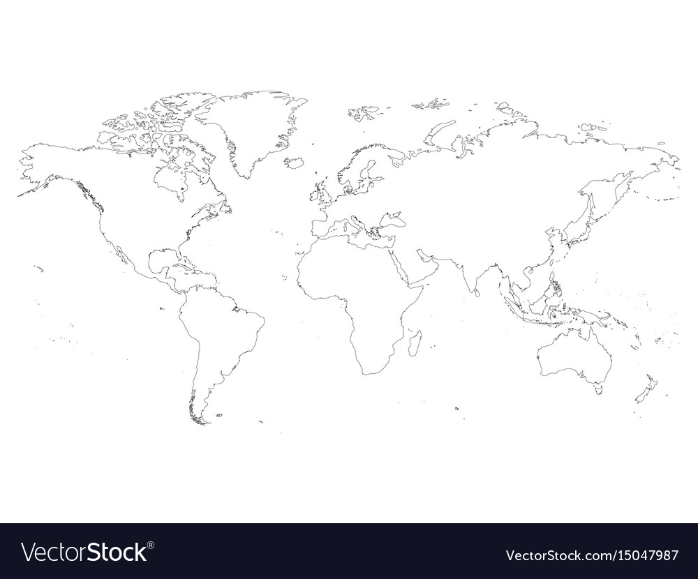 High Detailed Outline World Map Simple Thin Vector Image