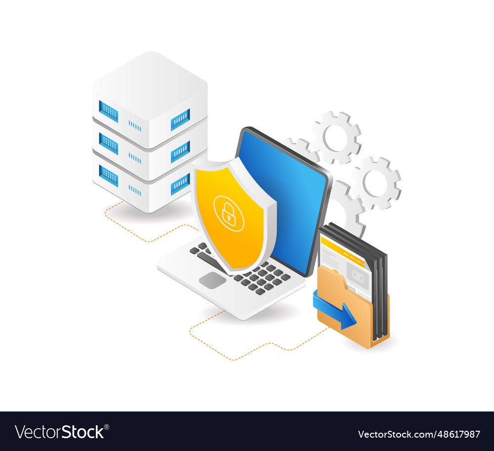 Process server data security computer vector image Process server data security computer
