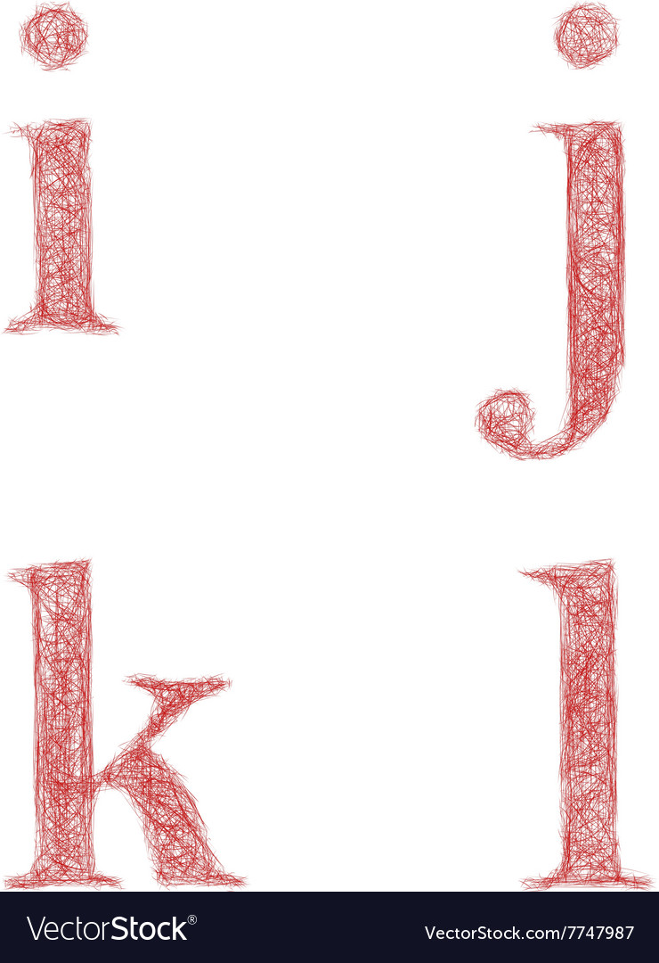 Red sketch font set - lowercase letters i j k l