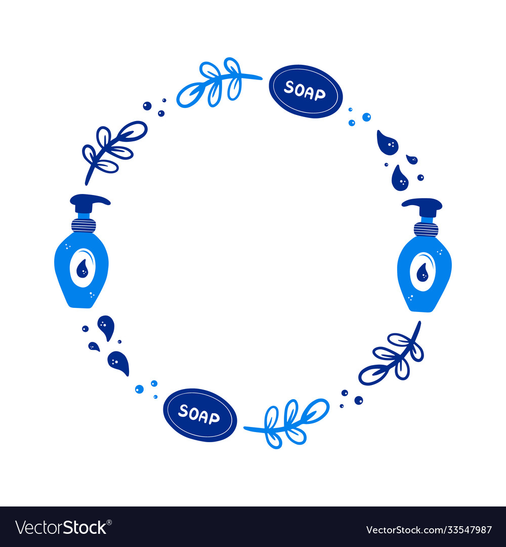 Round frame with sanitizer and soap vector image Round frame with sanitizer and soap