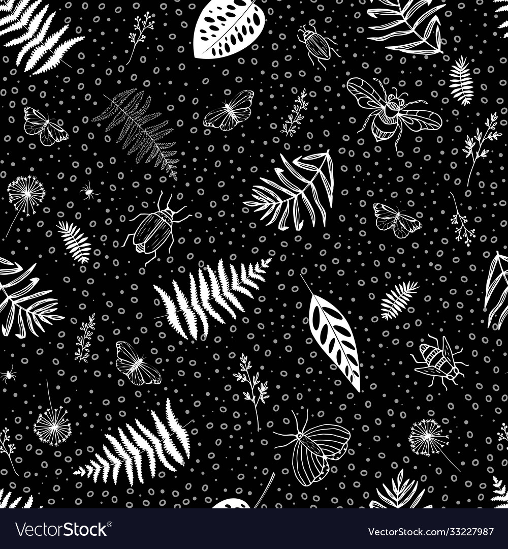 Seamless pattern with bug spiders butterflys vector image Seamless pattern with bug spiders butterflys
