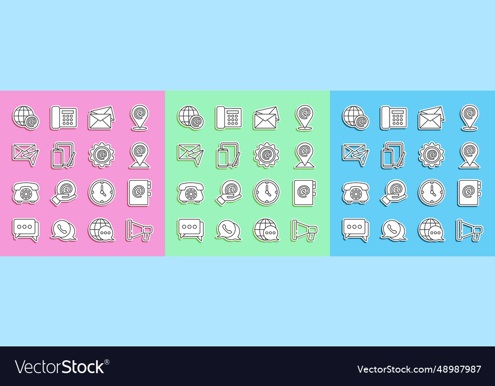 Set line megaphone address book location and mail vector image Set line megaphone address book location and mail