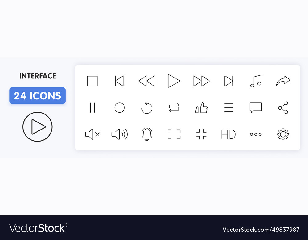 Set of 24 interface web icons in line style vector image Set of 24 interface web icons in line style