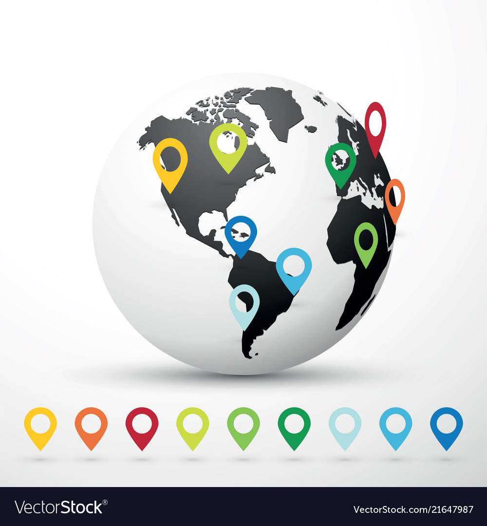 World map with pin pointer vector image World map with pin pointer