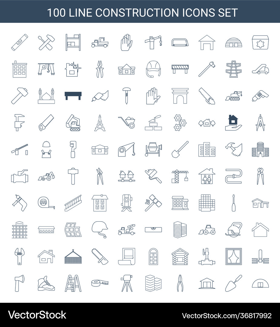100 construction icons Royalty Free Vector Image