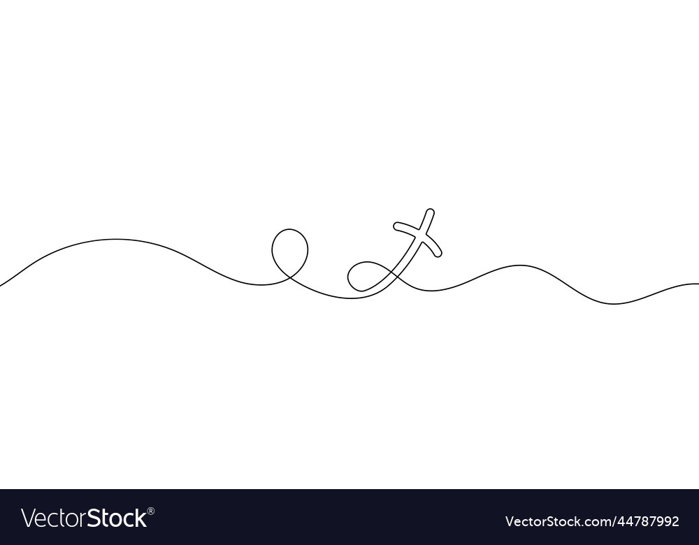 Christian cross in continuous line drawing style vector image Christian cross in continuous line drawing style