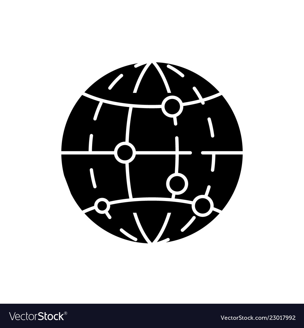 Global data encryption black icon sign vector image Global data encryption black icon sign