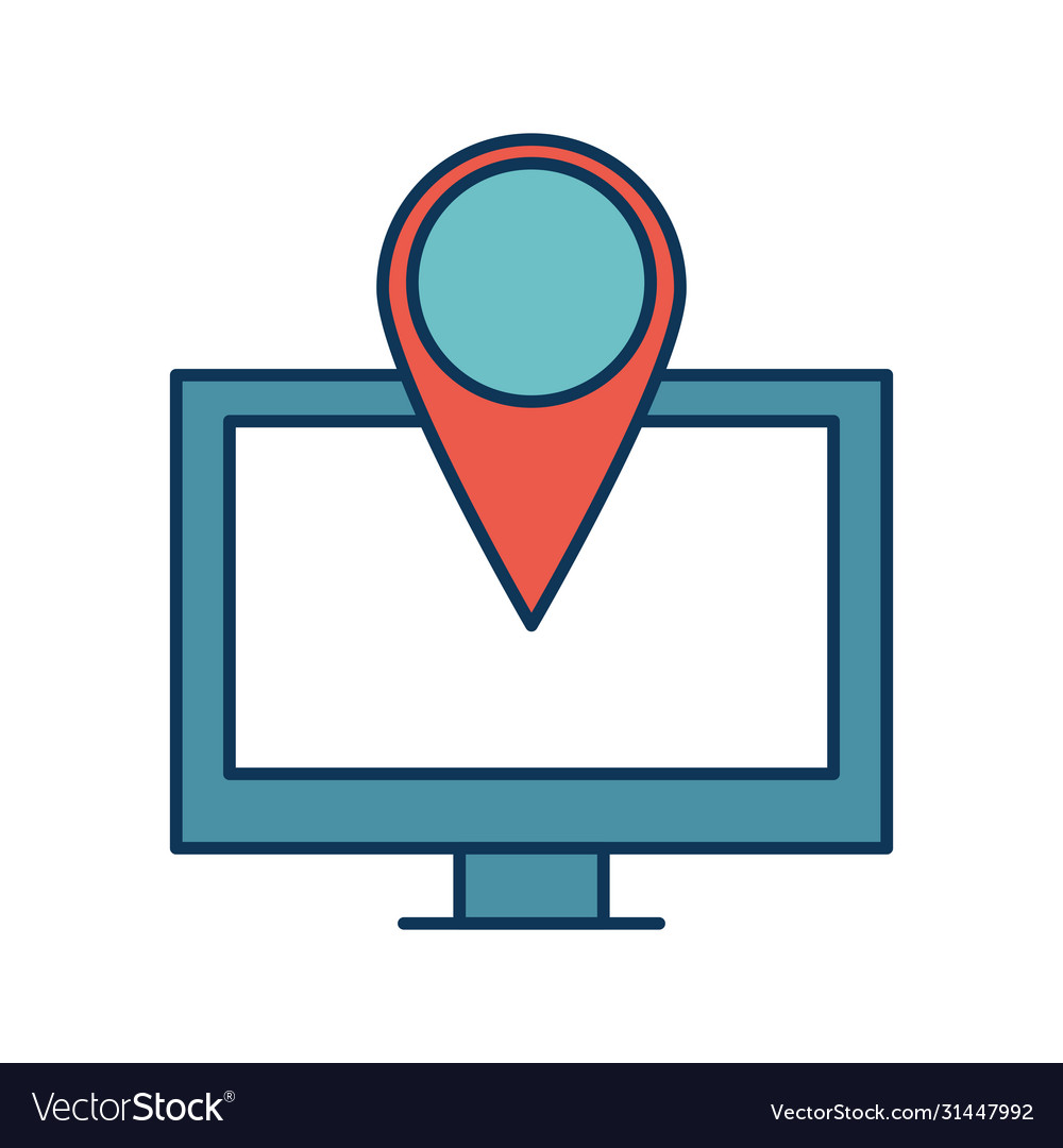 Gps mark over computer line and fill style icon Vector Image Gps mark over computer line and fill style icon