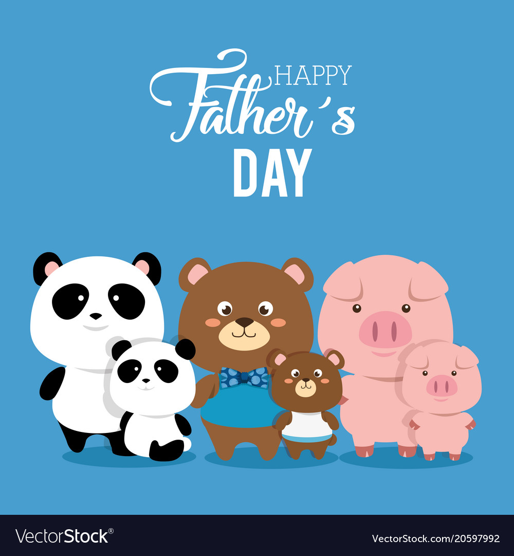 Happy fathers day card with animals family