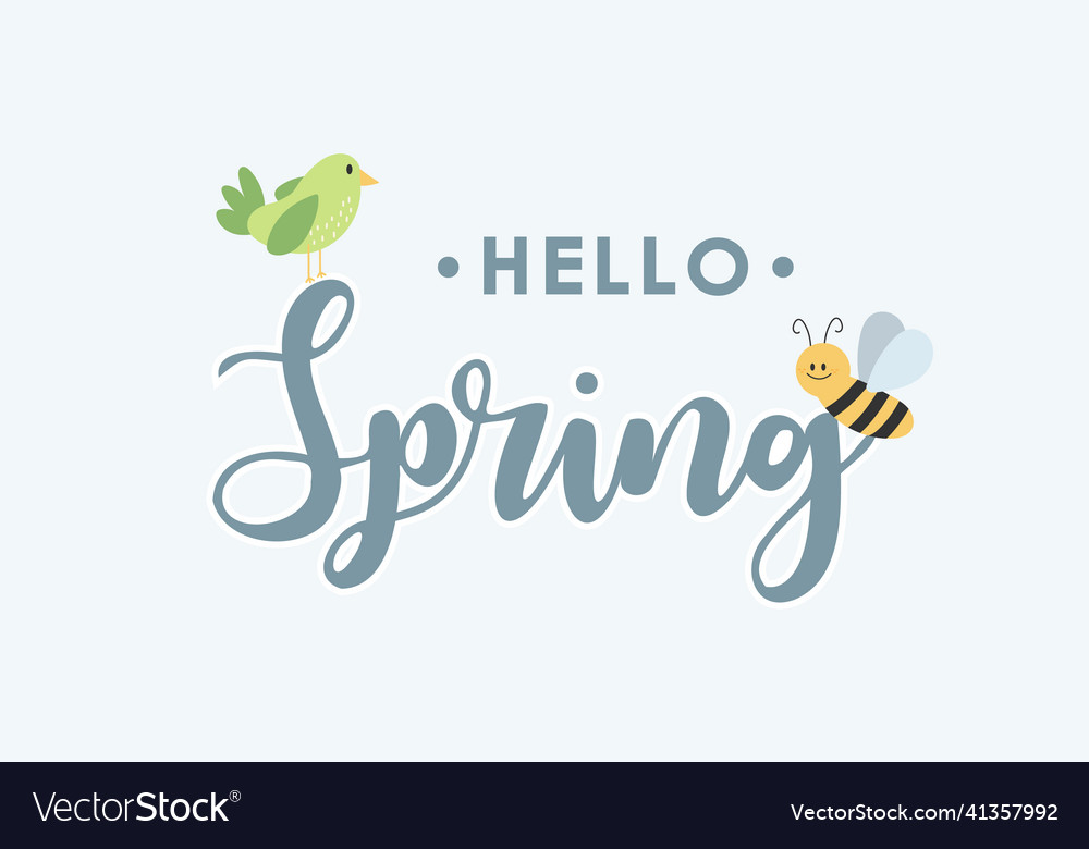 Hallo Frühling Handschrift Designkarte mit Grün vector image Hallo Frühling Handschrift Designkarte mit Grün