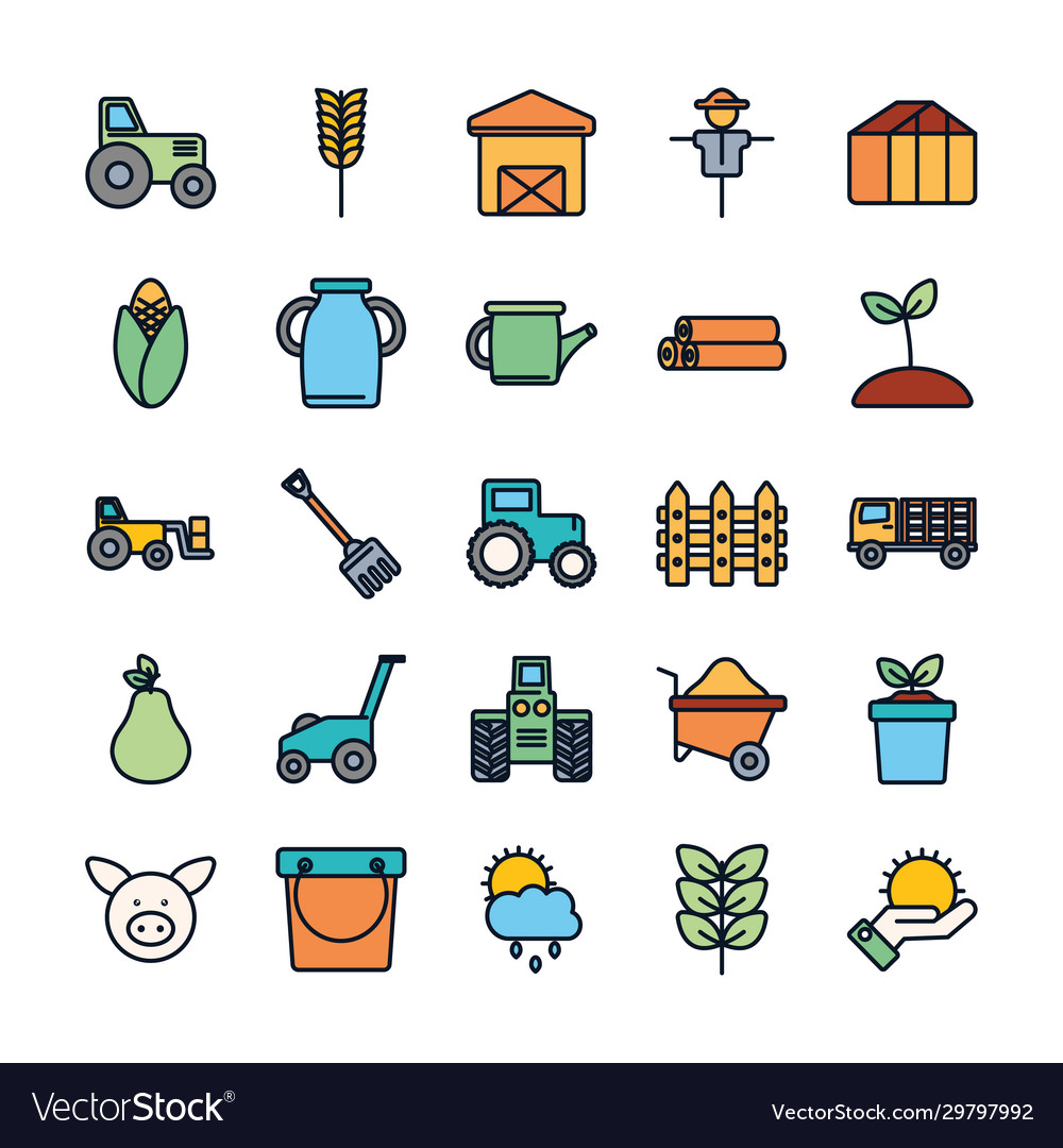 Isolated agronomy line fill style icon set vector image Isolated agronomy line fill style icon set