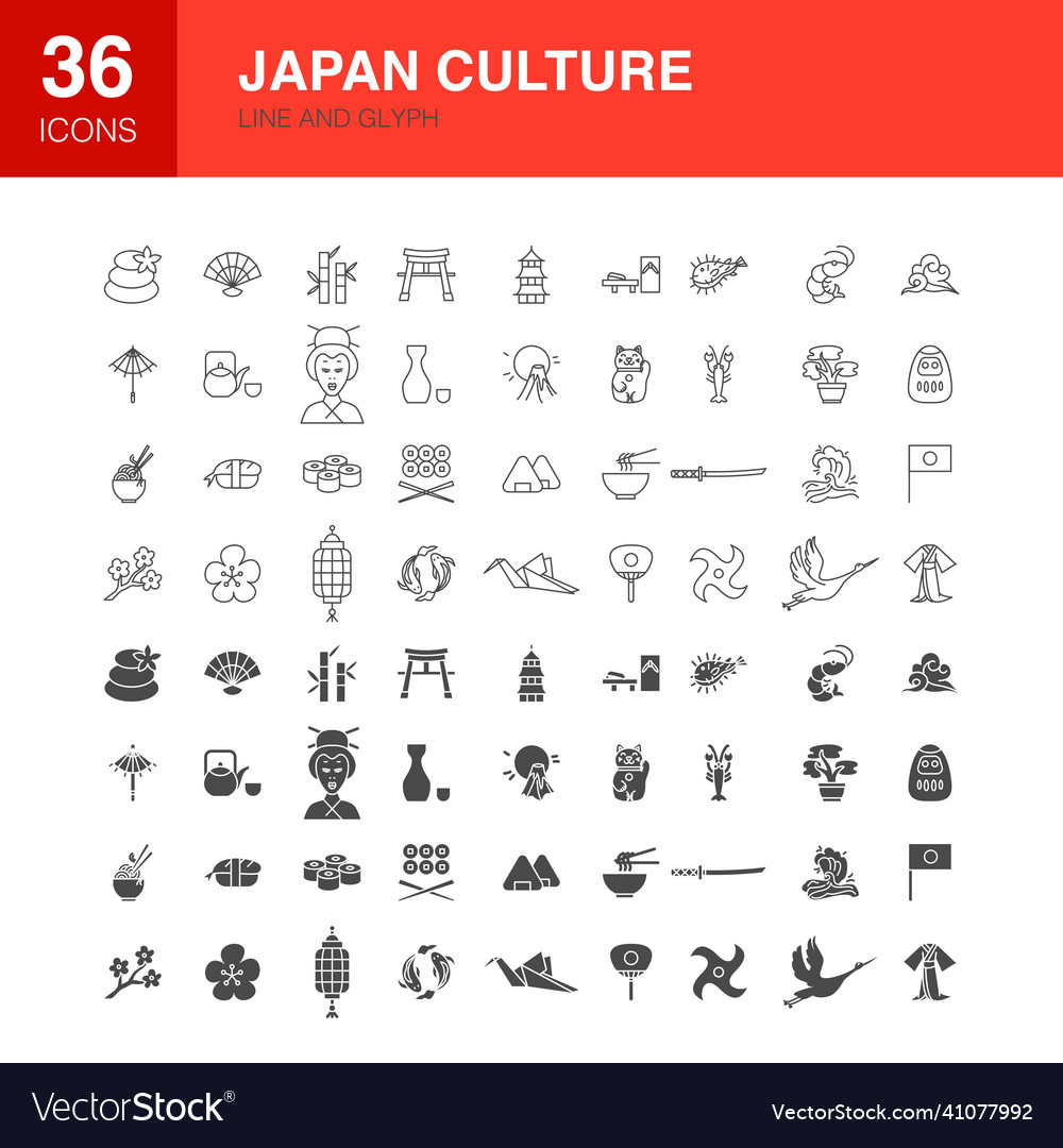 Japan line web glyph icons Royalty Free Vector Image