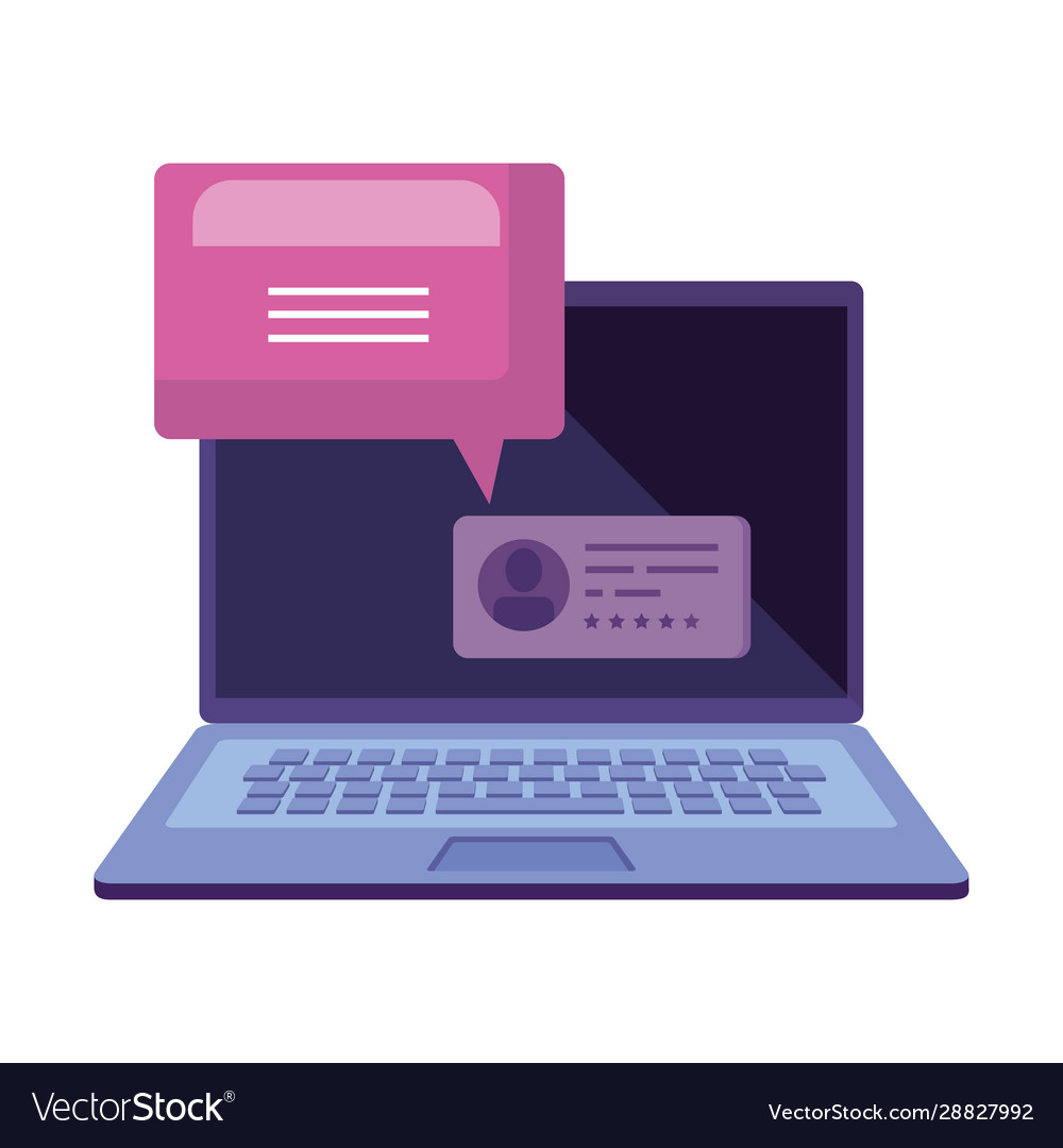 Laptop computer for vote online line with speech vector image Laptop computer for vote online line with speech