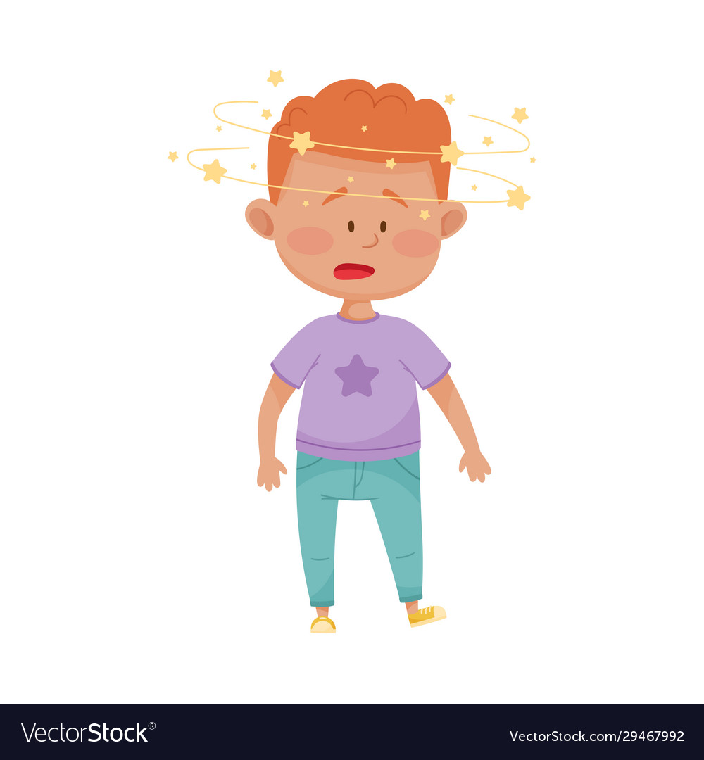 Little boy standing and feeling giddy Royalty Free Vector