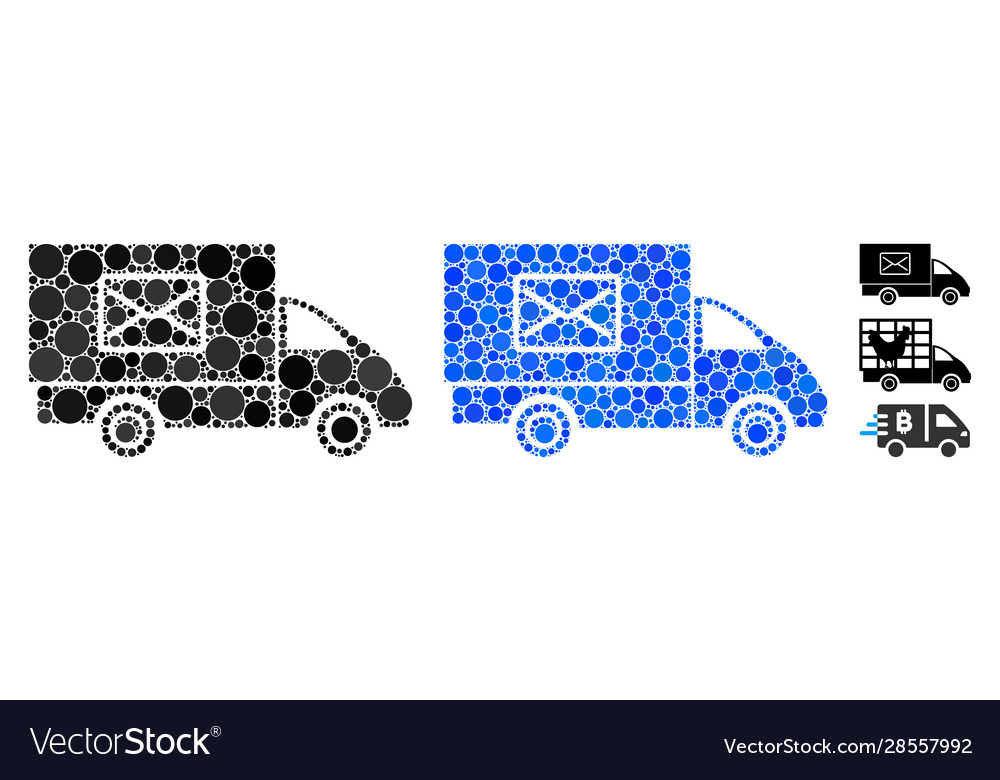 Mail delivery car composition icon round dots