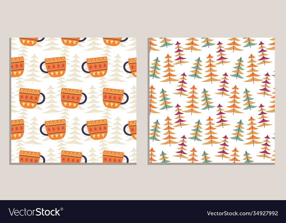 Mid century vintage christmas seamless pattern set