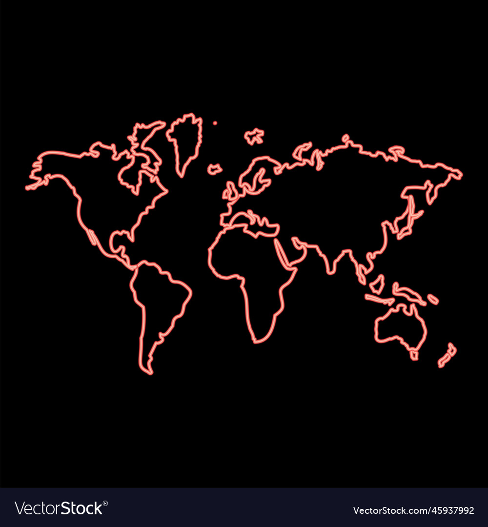 Neon map world red color image flat style