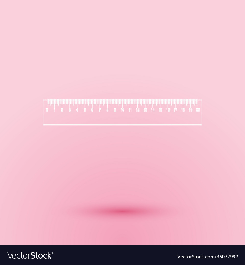 Paper cut ruler icon isolated on pink background