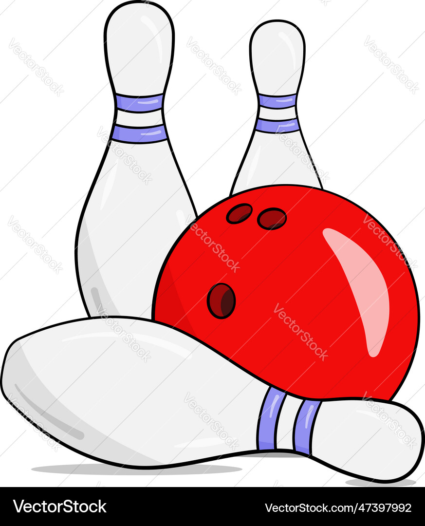 Red bowling ball and bowling pins Royalty Free Vector Image